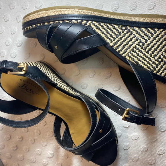 GH.Bass & Co. Black Ankle Strap Woven Wedge Sandle - Picture 14 of 16